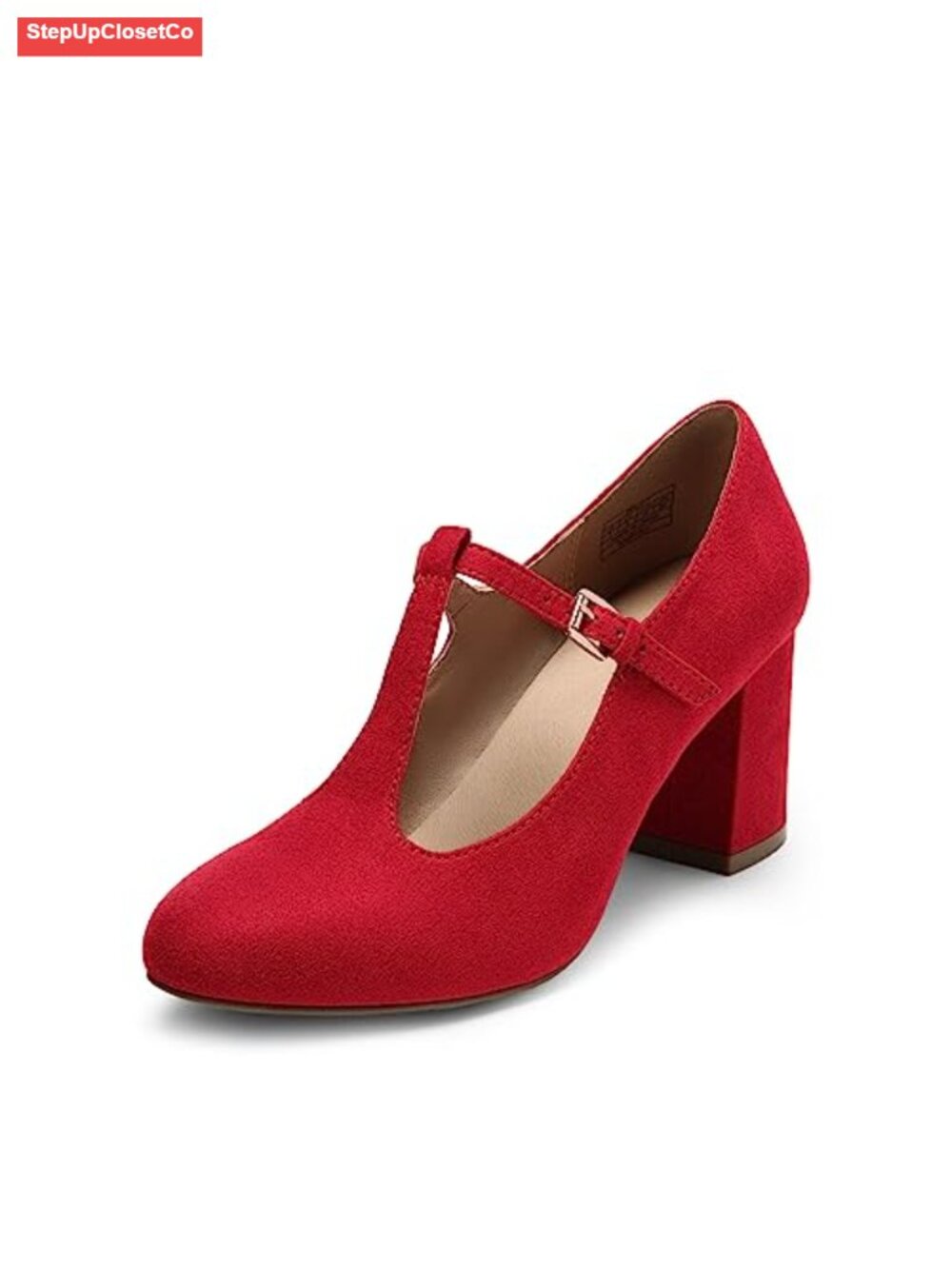 Mary Jane Chunky Heels Faux Suede T-Strap Pumps Wedding Dress Shoes
